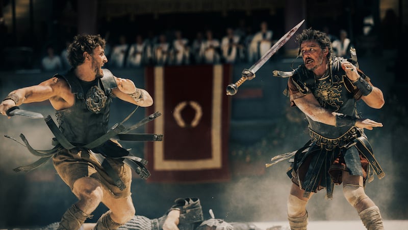 Paul Mescal as Lucius and Pedro Pascal as Marcus Acacius