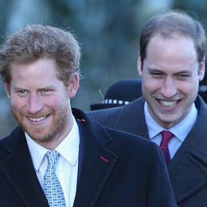  Prince William, Duke of Cambridge and Prince Harry leave the Christmas Day service at Sandringham on December 25, 2013 in King's Lynn, England.