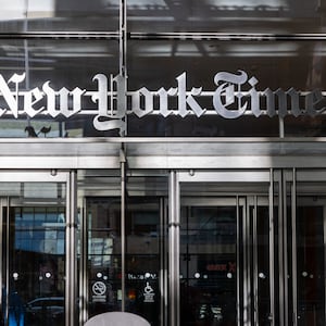 The New York Times building stands in Midtown on February 07, 2024 in New York City. 