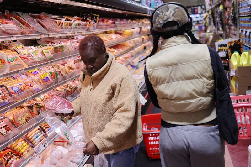 NEW YORK, NEW YORK - OCTOBER 30: People shop in a supermarket on October 30, 2024 in the Flatbush neighborhood of the Brooklyn borough in New York City. The Commerce Department released a report that showed gross domestic product (GDP) expanded at a 2.8 percent annual rate in the third quarter amid consumer spending growing at a rate of 3.7 percent, once adjusted for inflation. (Photo by Michael M. Santiago/Getty Images)