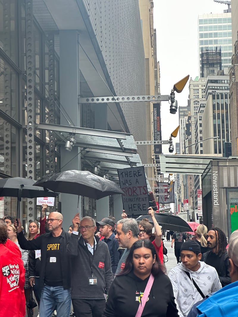 New York Times staffers protest the shuttering of the paper’s sports desk.