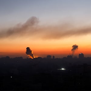 Smoke billows following Israeli strikes amid the ongoing conflict between Israel and the Palestinian Islamist group Hamas, in Gaza