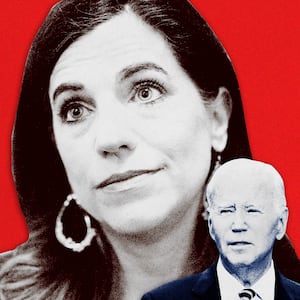 A photo illustration showing Nancy Mace and Joe Biden.