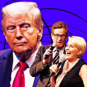 A photo illustration of Donald Trump, Joe Scarborough, and Mika Brzezinski.