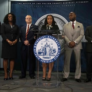 Fulton County District Attorney Fani Willis holds a press conference in the Fulton County Government Center