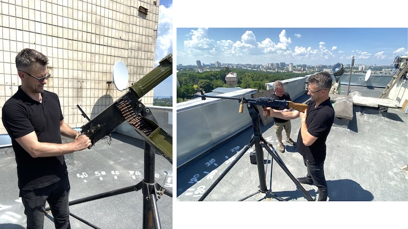 Photographs of man at a machine gun