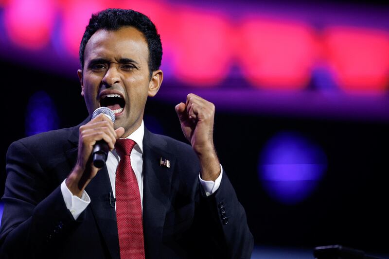 Republican U.S. presidential candidate Vivek Ramaswamy speaks during the Turning Point Action Conference in West Palm Beach, Florida