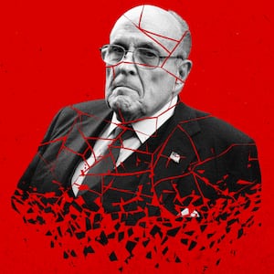 A photo illustration of Rudy Giuliani falling apart.