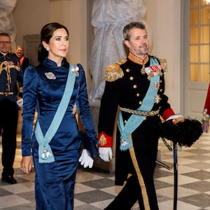 Crown Prince Frederik and Crown Princess Mary walk as they receive the diplomatic corps on the occasion of the New Year at Christiansborg Palace, Copenhagen, Denmark, January 3, 2024