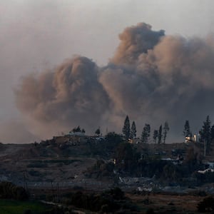 Smoke rises after an explosion during Israel’s bombardment of central Gaza on Jan. 9 2024. 