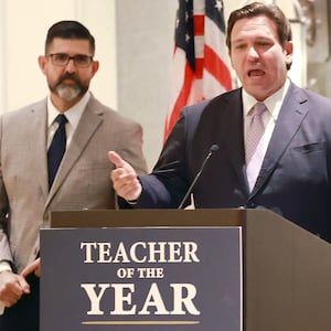 Florida Gov. Ron DeSantis speaks to teachers at a Florida Teacher of the Year Conference at the J.W. Marriott Orlando.