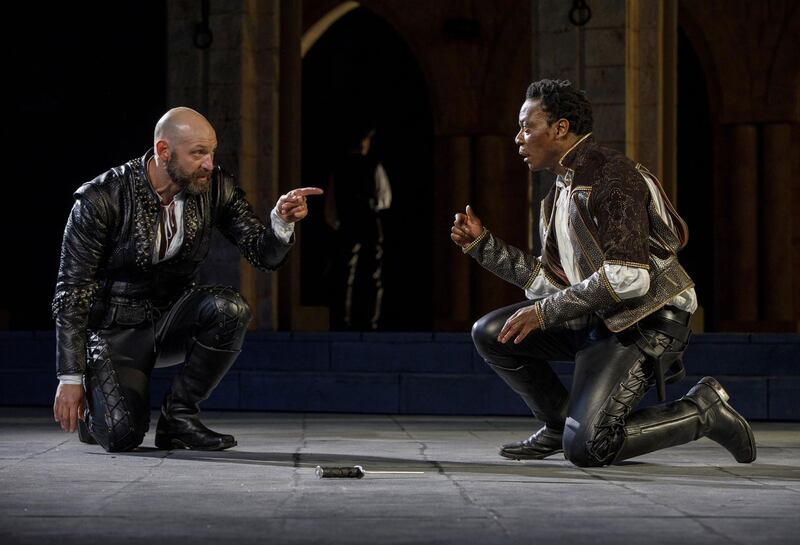 Corey Stoll in 'Othello,' with Chukwudi Iwuji, who played Othello