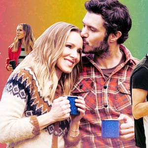 A photo illustration of Adam Brody and Kristen Bell.