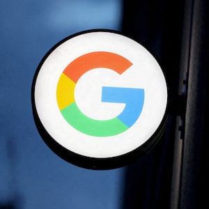 The logo of Google LLC is seen at the Google Store Chelsea in Manhattan, New York City, U.S., November 17, 2021. 