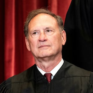 Associate Justice Samuel Alito poses during a group photo of the Justices at the Supreme Court in Washington, U.S., April 23, 2021. 