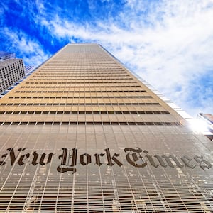 The New York Times daily newspaper building in Midtown Manhattan in New York, USA.