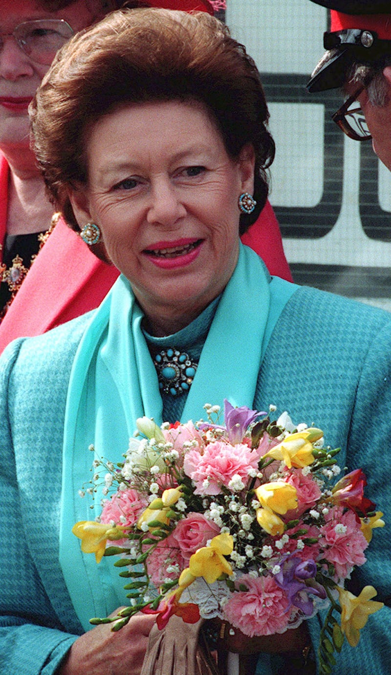 Britain's Princess Margaret smiles as she leaves a youth center in Manchester in this photo in April 1994.