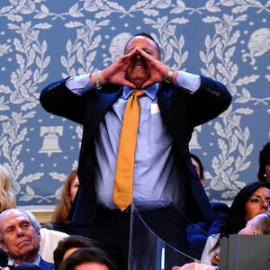 Steve Nikoui heckles President Joe Biden as he delivered his State of the Union address, shouting “Abbey Gate” in reference to the place where his U.S. Marine son, Lance Corporal Kareem Nikoui, was killed in Afghanistan in 2021.