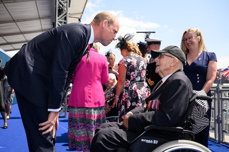 Prince William, the Prince of Wales speaks with a D-Day veteran as King Charles III and Queen Camilla lead the commemorative events in Portsmouth ahead of the actual 80th Anniversary of D-Day on June 6th, in Portsmouth, Britain, June 05, 2024.