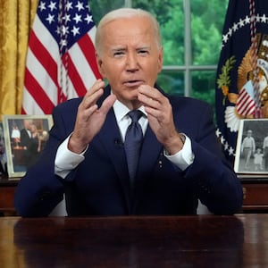 U.S. President Joe Biden delivers a nationally televised address from the Oval Office of the White House.