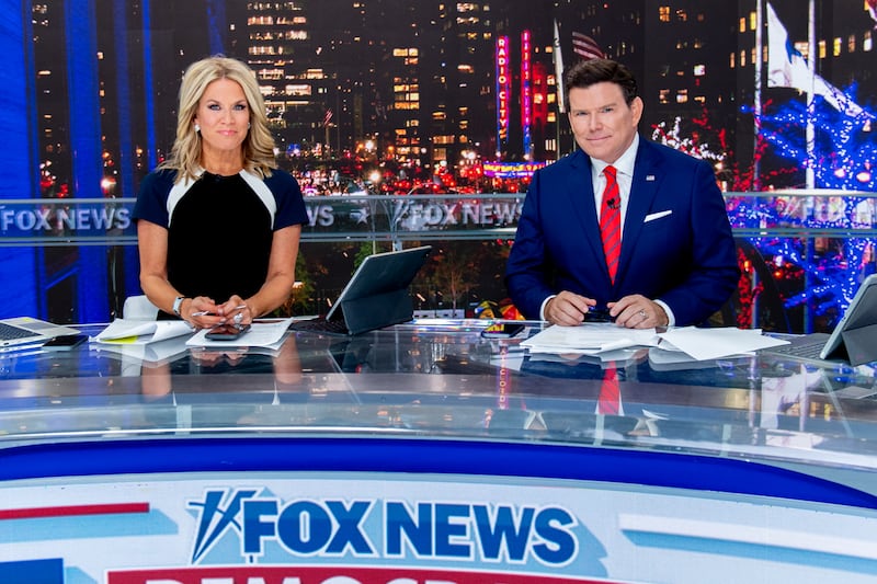 Martha MacCallum, left, and Bret Baier host FOX News Channel’s "Democracy 2022: Election Night" at Fox News Channel Studios on November 08, 2022 in New York City.