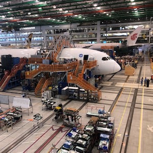 Boeing 787 Dreamliners are built at the aviation company's North Charleston, South Carolina, assembly plant