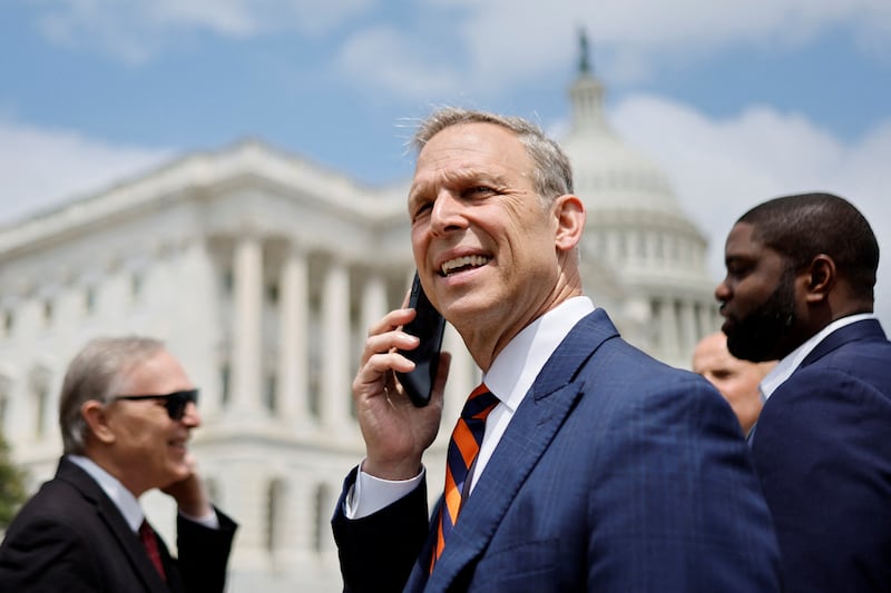 House Freedom Caucus Chairman U.S. Representative Scott Perry (R-PA) leads a press conference in the midst of ongoing legislative wrangling over whether to raise the United States' debt ceiling