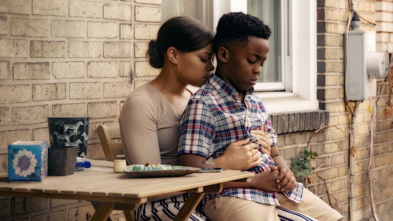 A photo still of Andra Day as Ebony and Anthony B. Jenkins as Andre in The Deliverance