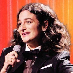 An illustration including a photo of Jenny Slate