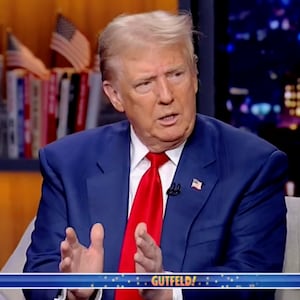 A seated Donald Trump speaks during an appearance on Fox News talk show 'Gutfeld!'