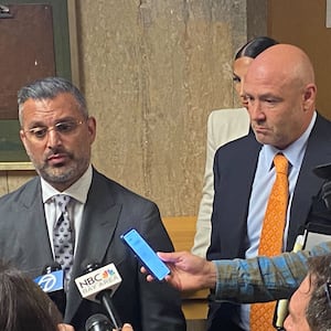 Attorney Saam Zangeneh (left) and Bradford Cohen (right) speak about their client Nima Momeni, who has been charged with homicide in the brutal stabbing death of Cashapp Founder Bob Lee.