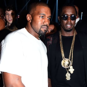 Kanye West and Sean Diddy Combs attend the 2016 MTV Video Music Awards at Madison Square Garden on August 28, 2016 in New York City