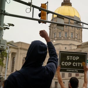 People protest Atlanta’s controversial Cop City facility.