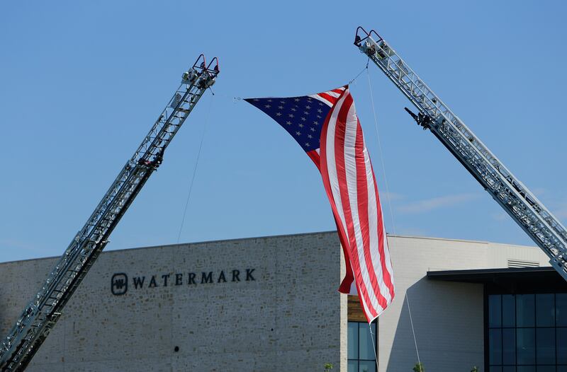 An American flag flies above the Watermark Community Church in Dallas