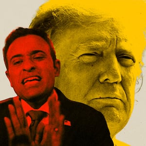 Photo illustration of Vivek Ramaswamy and Donald Trump