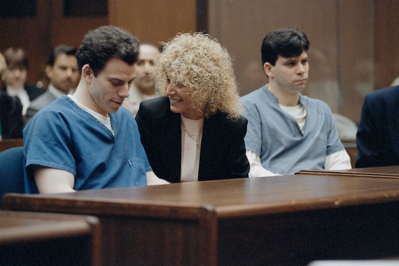 Erik Menendez with his attorney Leslie Abramson, and his brother Lyle Menendez.