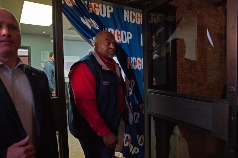 Mark Robinson, lieutenant governor of North Carolina arrives at a rally for U.S. Senate nominee Rep. Ted Budd (R-NC).