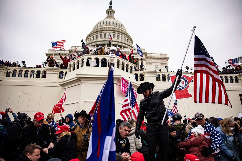 Trump supporters storming the US Capitol building on January 6, 2021