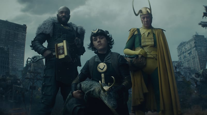 DeObia Oparei, Jack Veal as Kid Loki, Richard E. Grant in Marvel Studios' Loki.