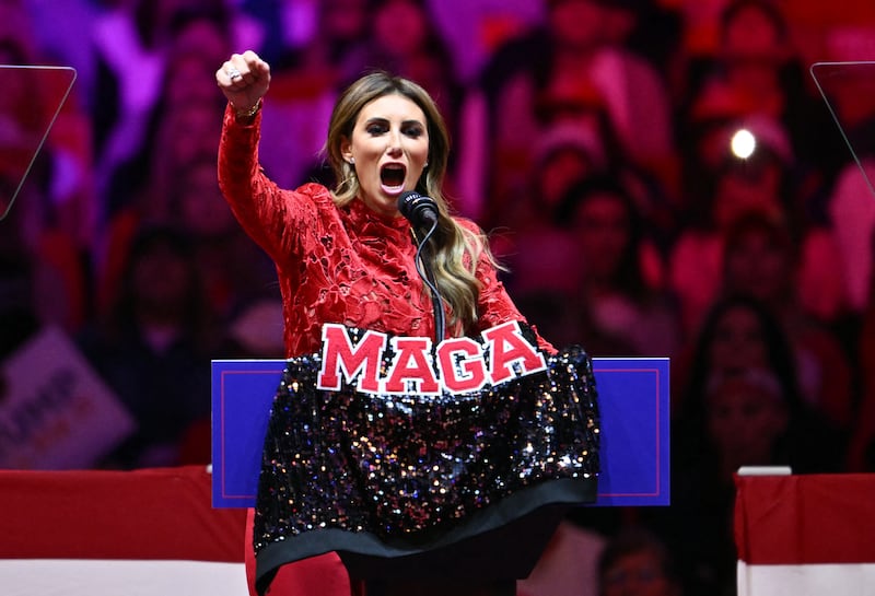 Attorney Alina Habba speaks during a campaign rally for former U.S. President and Republican presidential candidate Donald Trump at Madison Square Garden in New York on October 27, 2024.