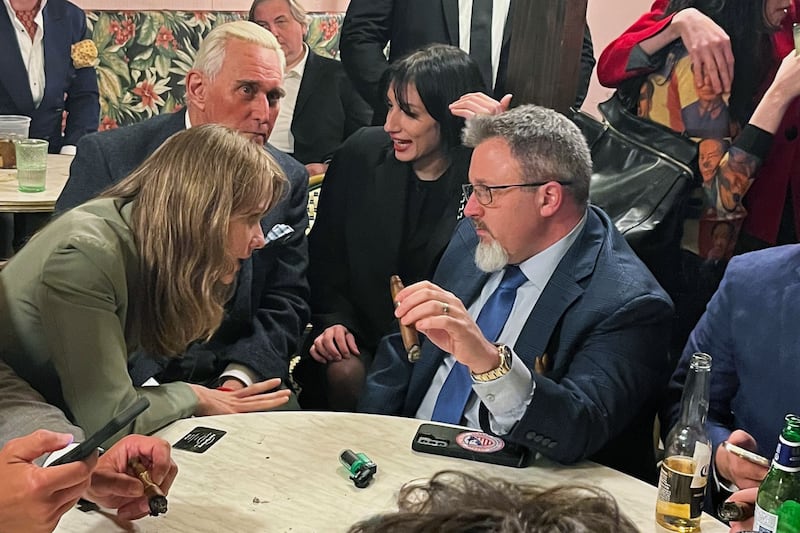 Roger Stone mingles at the New York Young Republican Club event on March 10.