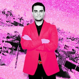 An illustration including Ben Shapiro and a still from the Warner Bros. Film Barbie