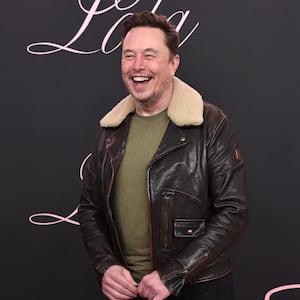 South African Tesla CEO Elon Musk arrives for the Premiere of the movie 'Lola' at the Bruin theatre, in Los Angeles, on February 3, 2024. 