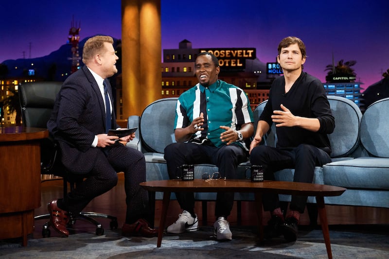 James Corden, Diddy, and Ashton Kutcher on The Late Late Night Show