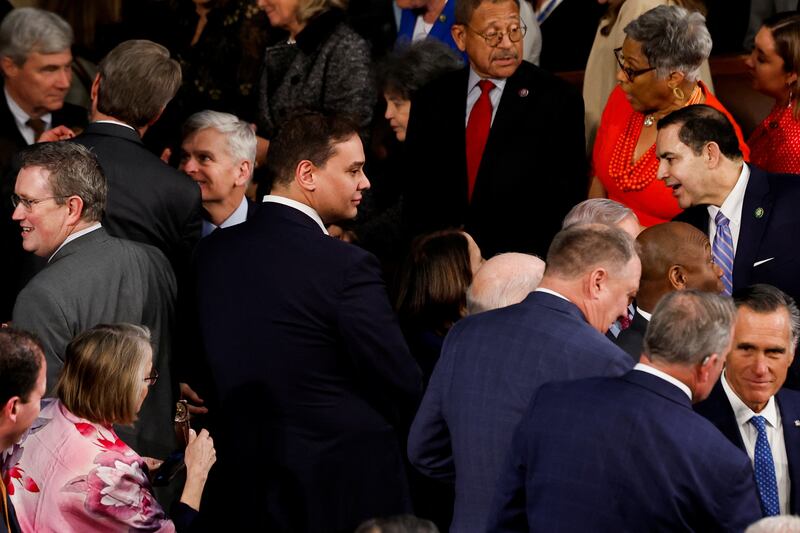 Rep. George Santos (R-NY) arrives in the House Chamber prior to President Joe Biden delivering his State of the Union address.