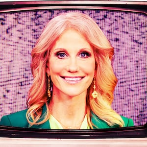 A photo illustration of Kellyanne Conway on TV.