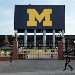 The University of Michigan M is seen at the Michigan football stadium in Ann Arbor, Michigan, U.S., September 18, 2018.