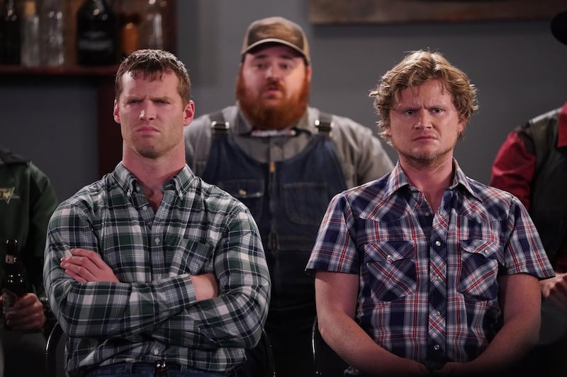 A picture of Jared Keeso, K. Trevor Wilson and Nathan Dales standing next to each other in Letterkenny