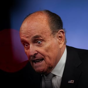 Rudy Giuliani gives remarks during a 9/11 memorial ceremony in 2022.