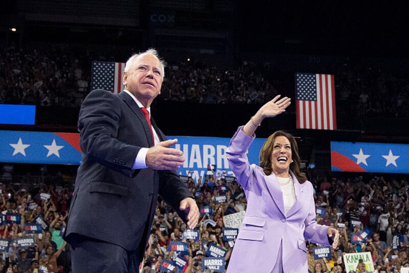 Tim Walz, left, and Kamala Harris, Las Vegas, Nevada, on August 10, 2024.